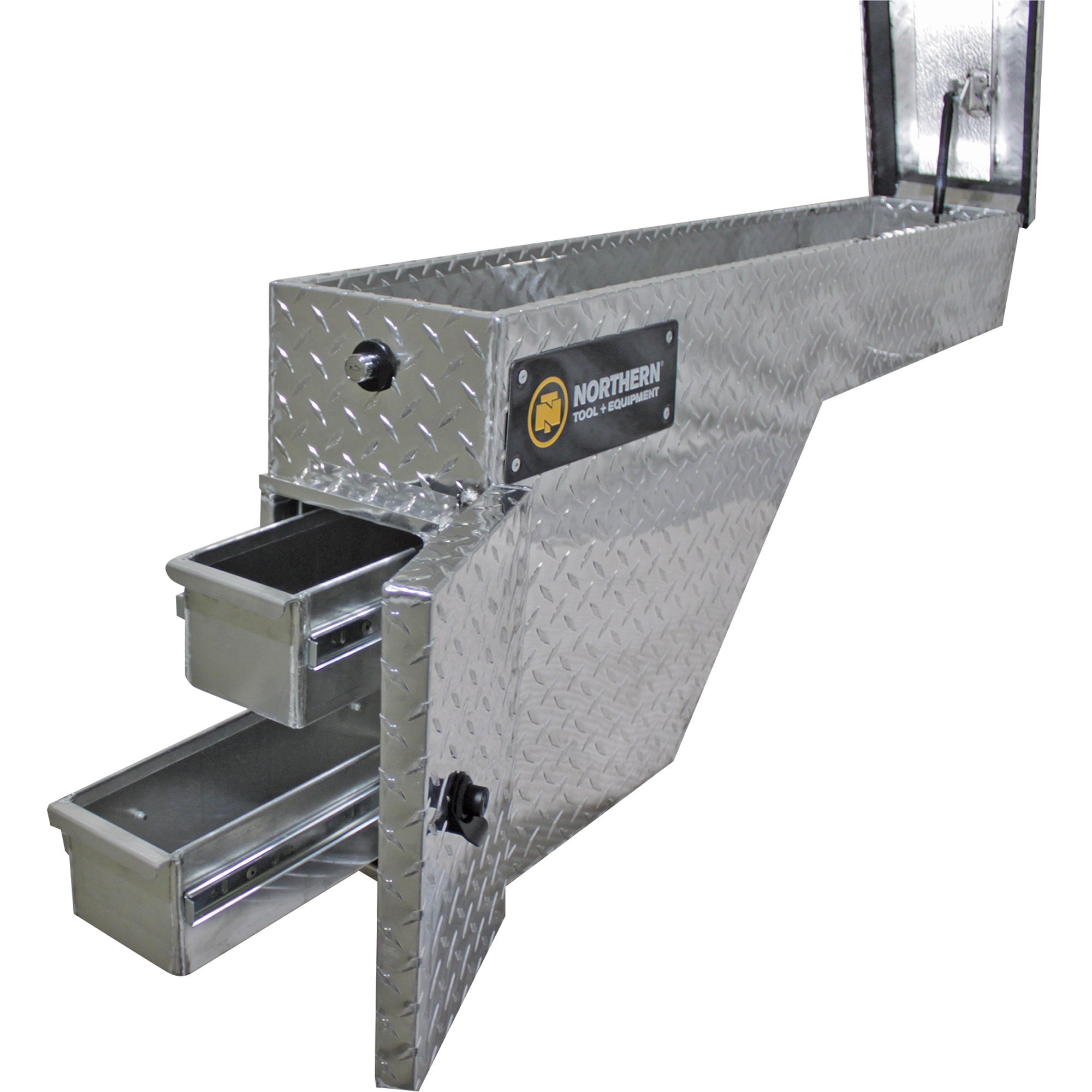 Northern Tool Wheel Well Truck Tool Box with 2 Drawers — Aluminum, Diamond Plate, Pushbutton Latch, 48in. x 18in. x 8in., Model# 36012782